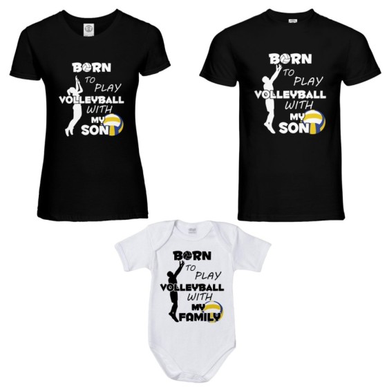 Tris t-shirt adulti e body neonato born to play volleyball with my son my daughter Per la famiglia 2