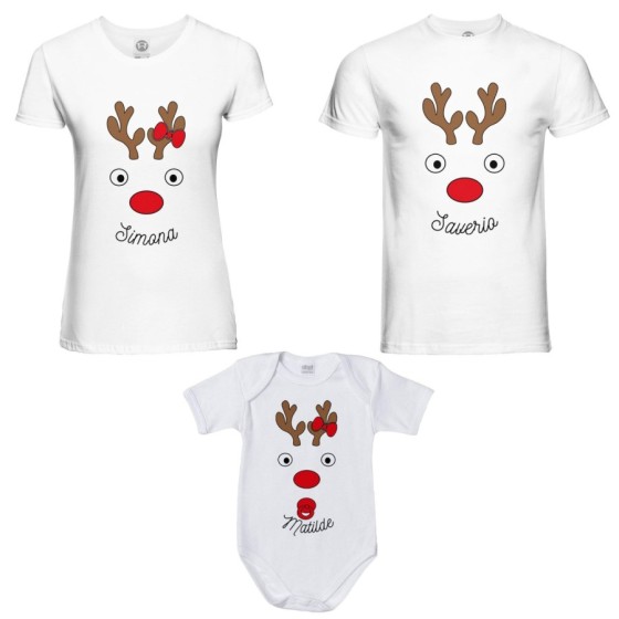 Tris t-shirt e body neonato per la famiglia personalizzabile con nomi renne natalizie Natale