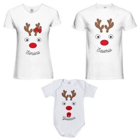 Tris t-shirt e body neonato per la famiglia personalizzabile con nomi renne natalizie Natale