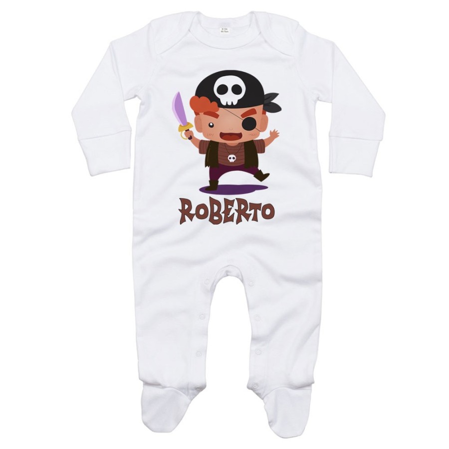 Tutina neonato personalizzata con nome piccolo pirata Halloween