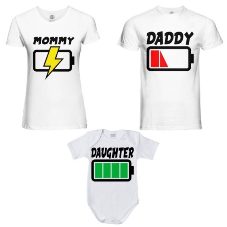 Tris t-shirt adulti e body neonato daddy low battery...