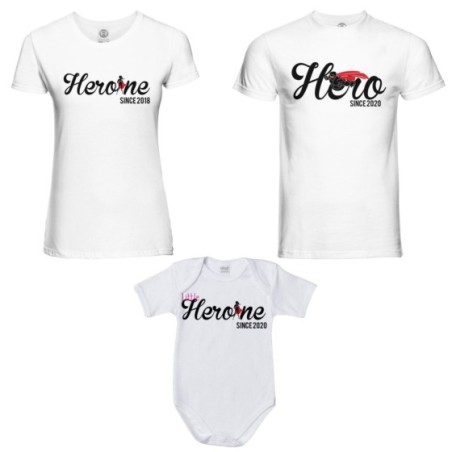 Tris t-shirt adulti body personalizzato con anno hero...