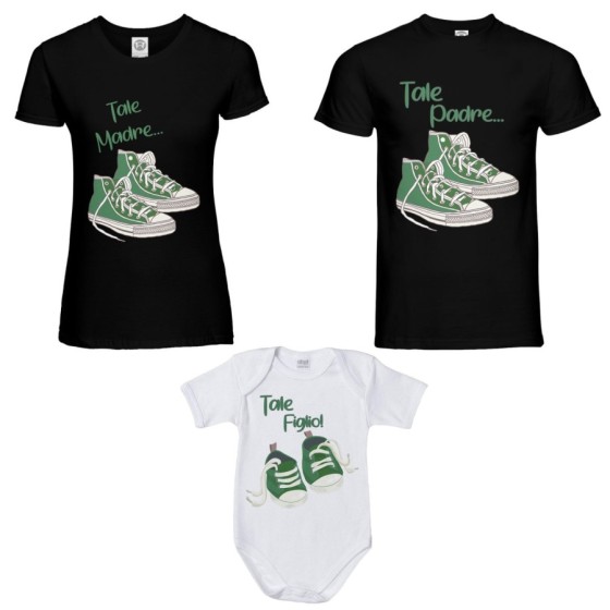 Tris tshirt adulti e body neonato tale padre tale madre tale figlio tale figlia all star Per la famiglia 2