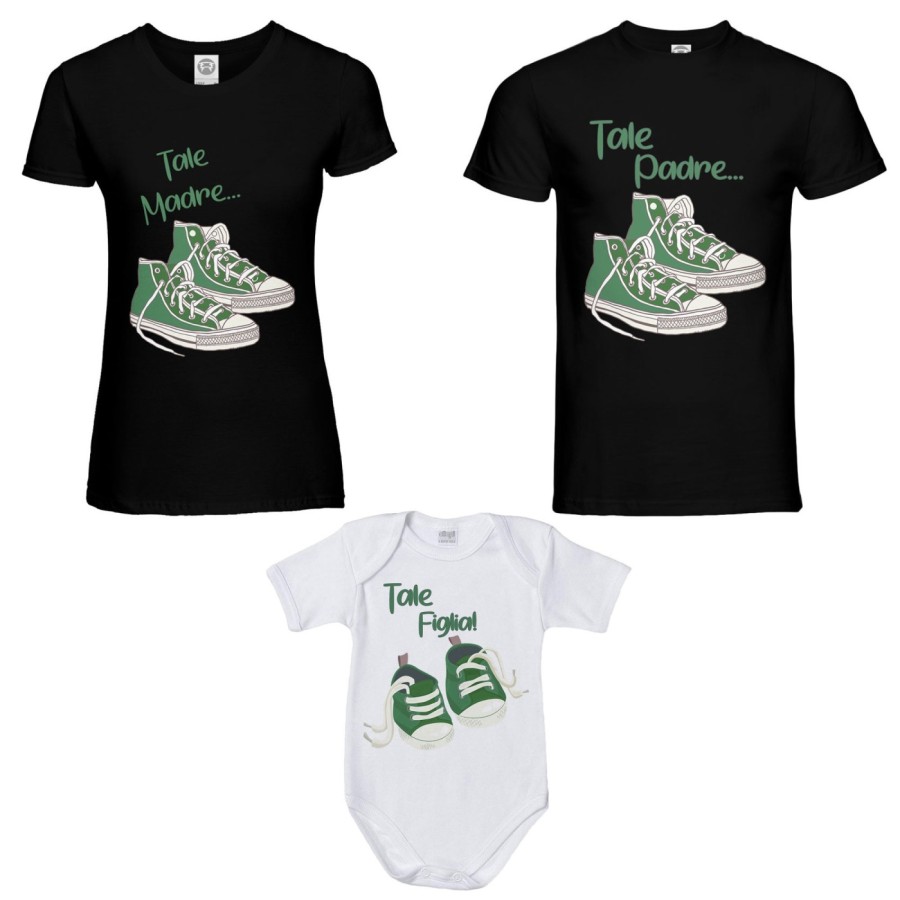 Tris tshirt adulti e body neonato tale padre tale madre tale figlio tale figlia all star Per la famiglia