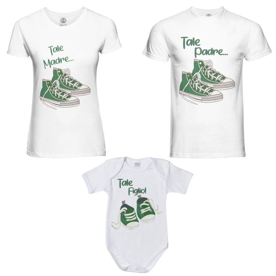 Tris tshirt adulti e body neonato tale padre tale madre tale figlio tale figlia all star Per la famiglia