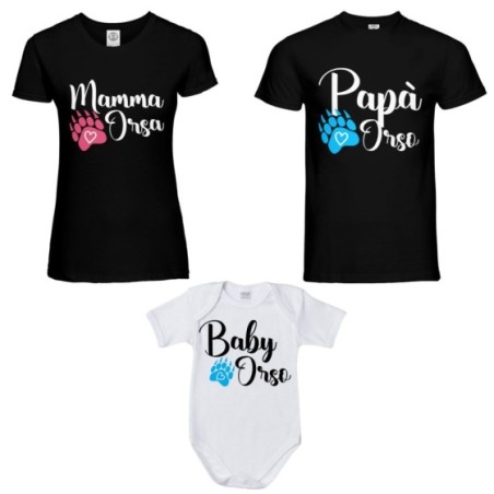 Tris t-shirt adulti e body neonato papà zampa orso mamma...
