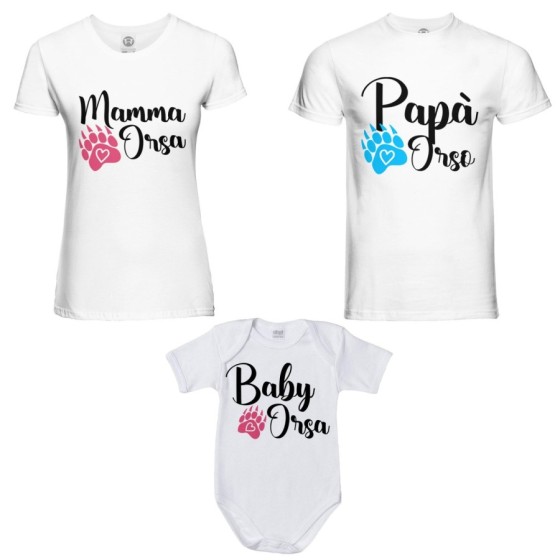 Tris t-shirt adulti e body neonato papà zampa orso mamma zampa orso baby orso Per la famiglia 2