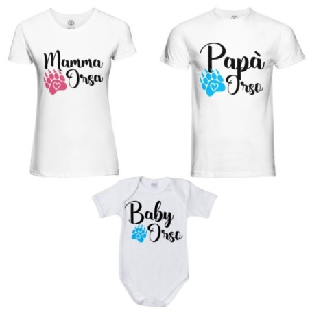 Tris t-shirt adulti e body neonato papà zampa orso mamma zampa orso baby orso Per la famiglia