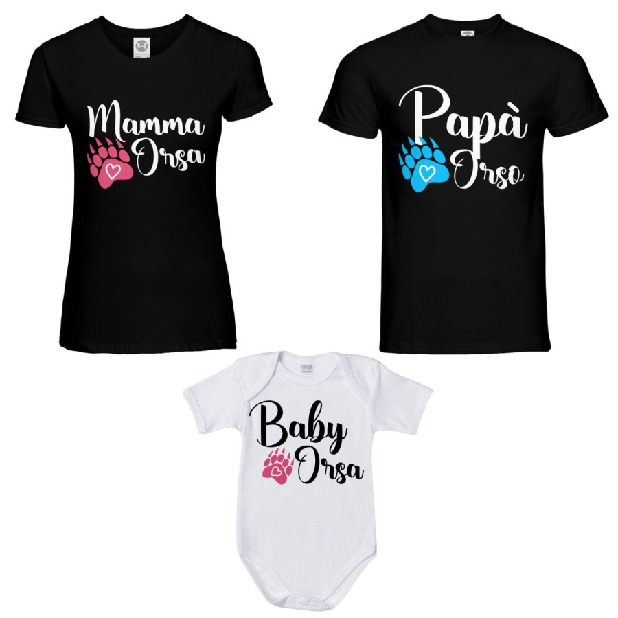 Tris t-shirt adulti e body neonato papà zampa orso mamma zampa orso baby orso Per la famiglia