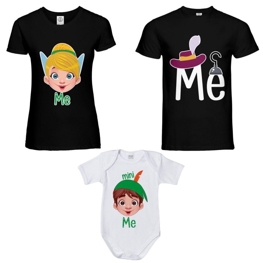 Tris t-shirt adulti e body neonato me capitano uncino me trilly mini peter pan Per la famiglia