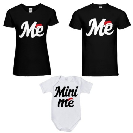Tris t-shirt body per la famiglia personalizzabile con nome me mini me con cappello natalizio Natale