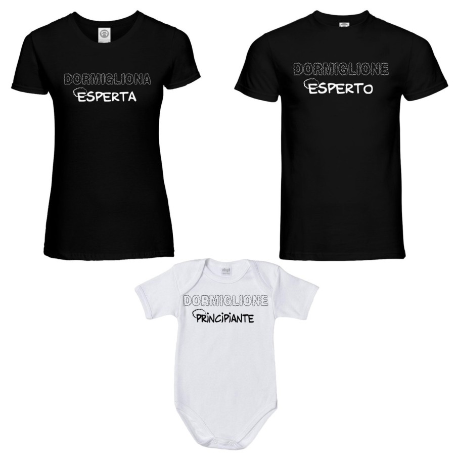 Tris t-shirt adulti body dormiglione esperto dormigliona esperta dormigliona dormiglione principiante Per la famiglia