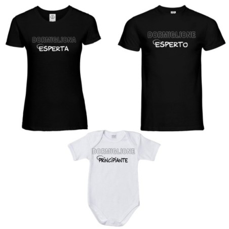 Tris t-shirt adulti body dormiglione esperto dormigliona...