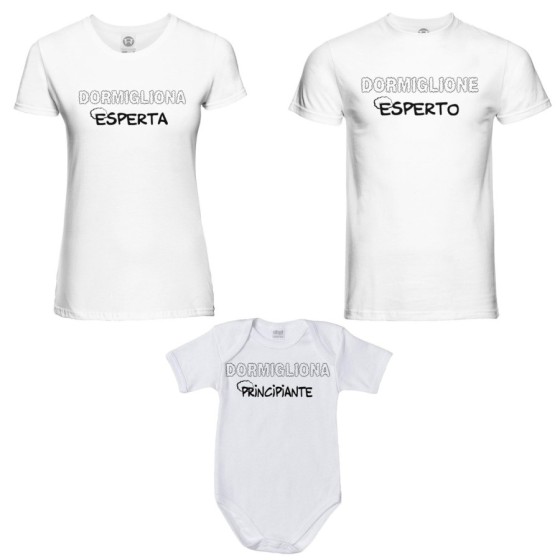 Tris t-shirt adulti body dormiglione esperto dormigliona esperta dormigliona dormiglione principiante Per la famiglia 2
