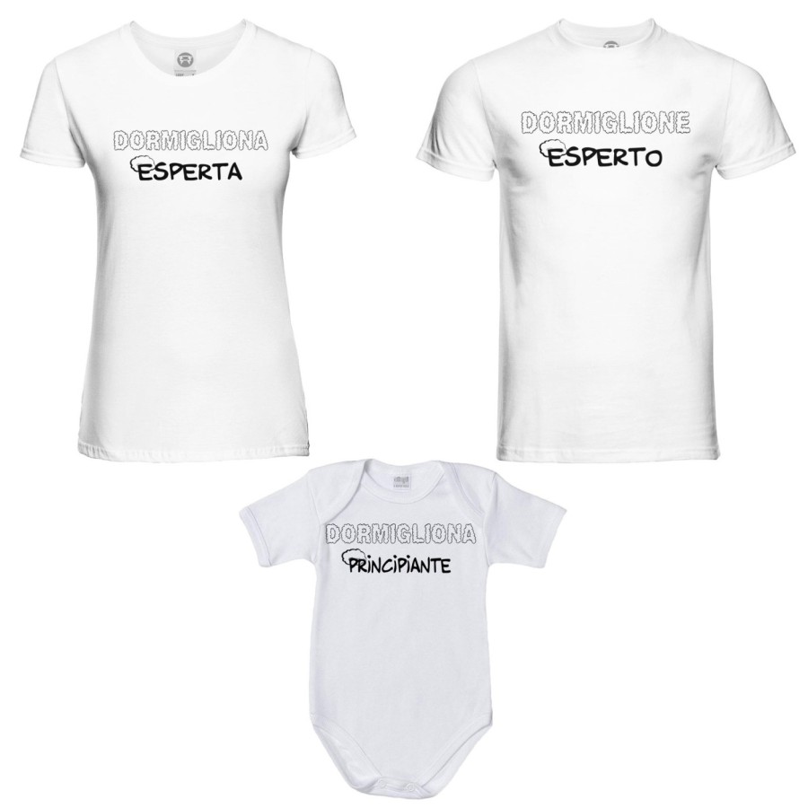 Tris t-shirt adulti body dormiglione esperto dormigliona esperta dormigliona dormiglione principiante Per la famiglia
