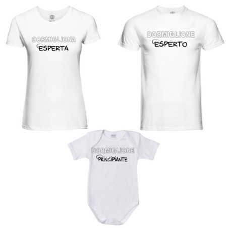 Tris t-shirt adulti body dormiglione esperto dormigliona esperta dormigliona dormiglione principiante Per la famiglia
