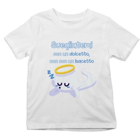 T-shirt bambino svegliatemi con un dolcetto non con un bacetto Halloween