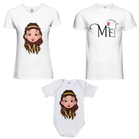 Tris t-shirt adulti e body neonato me la bestia me bella...