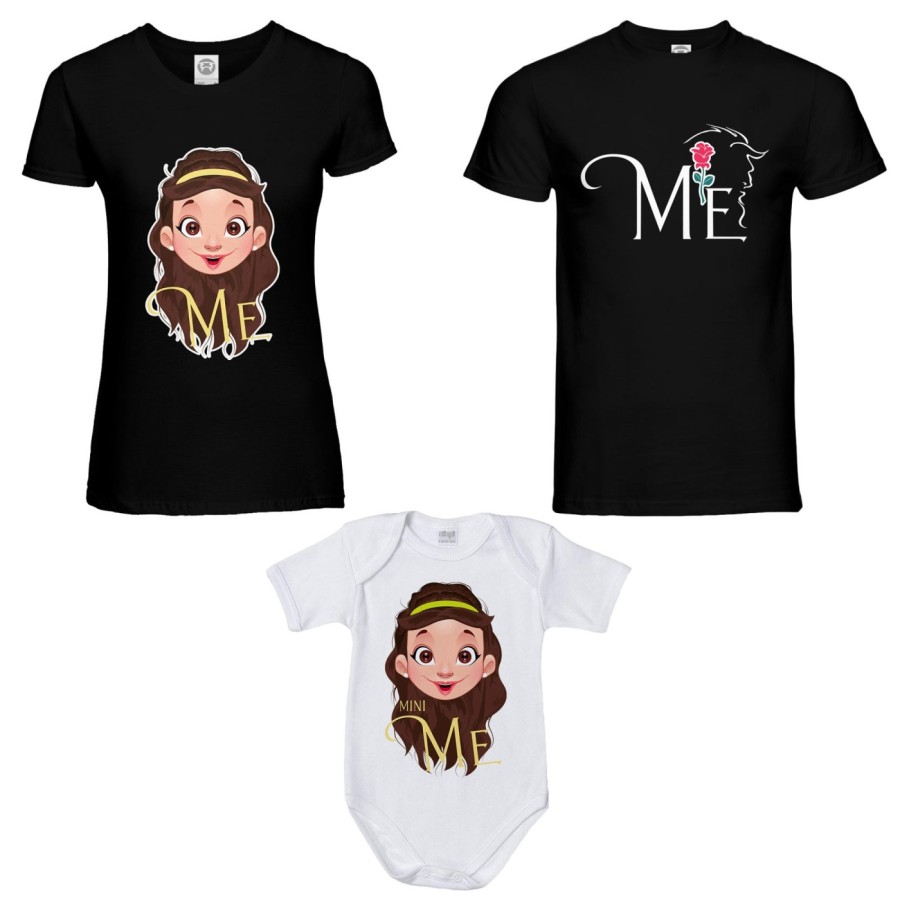 Tris t-shirt adulti e body neonato me la bestia me bella mini bella Per la famiglia