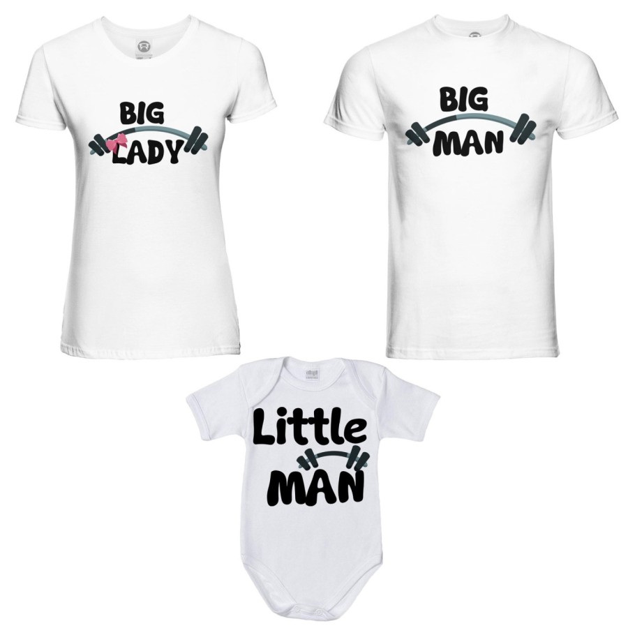 Tris t-shirt adulti e body neonato big man big lady little man little lady fitness Per la famiglia