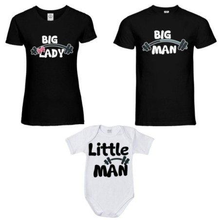 Tris t-shirt adulti e body neonato big man big lady little man little lady fitness Per la famiglia