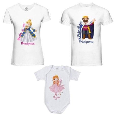 Tris t-shirt adulti body padre di una principessa madre...