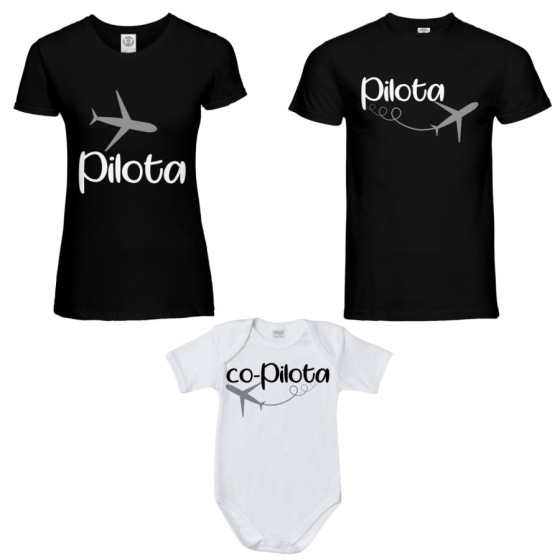 Tris t-shirt adulti e body neonato pilota co-pilota Per la famiglia