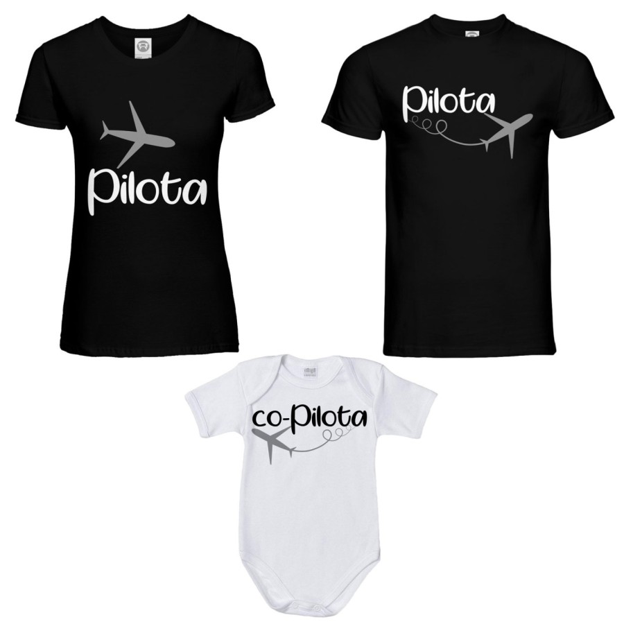 Tris t-shirt adulti e body neonato pilota co-pilota Per la famiglia