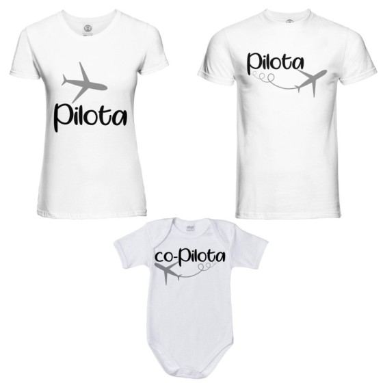 Tris t-shirt adulti e body neonato pilota co-pilota Per la famiglia 2
