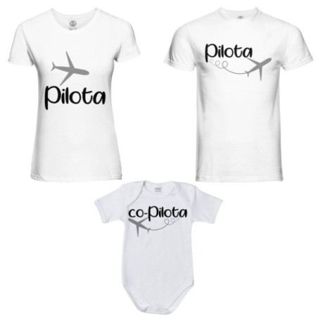 Tris t-shirt adulti e body neonato pilota co-pilota Per la famiglia