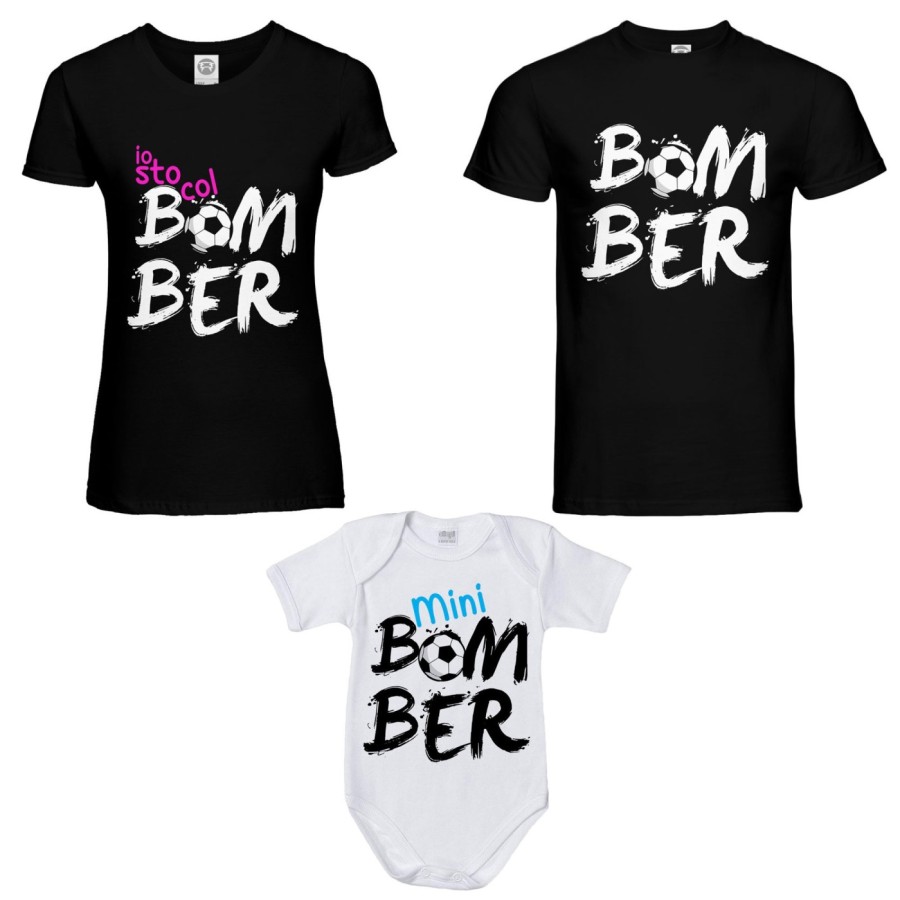Tris t-shirt adulti e body neonato bomber io sto col bomber mini bomber Per la famiglia
