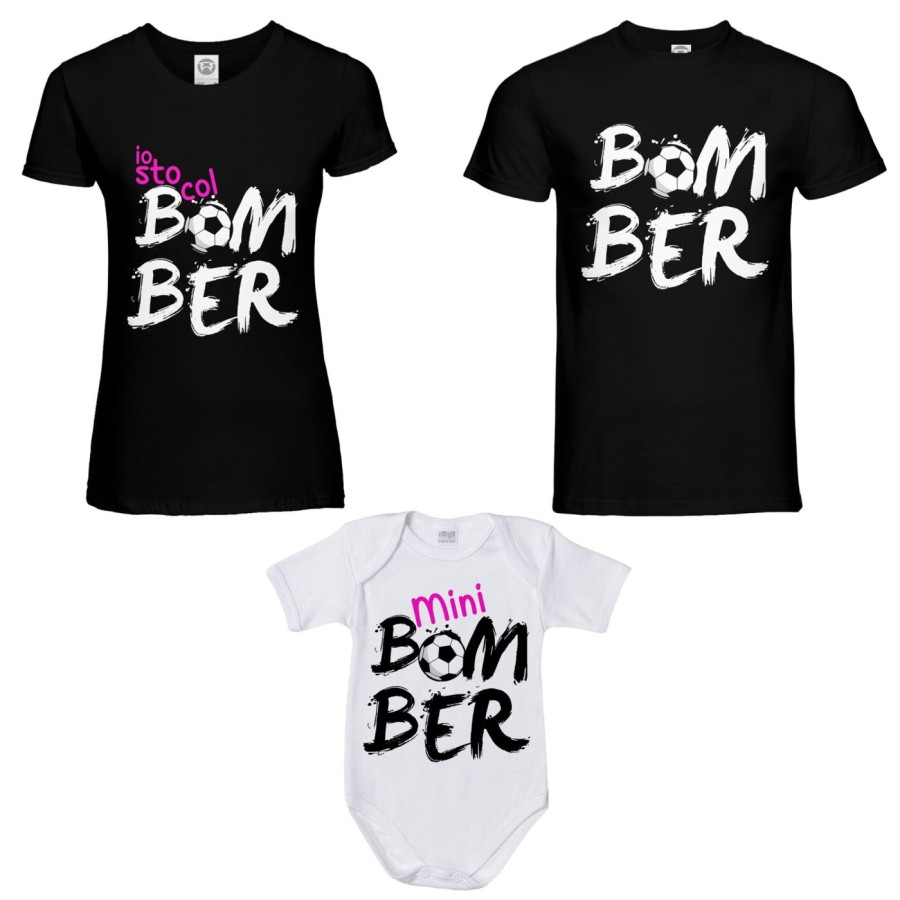 Tris t-shirt adulti e body neonato bomber io sto col bomber mini bomber Per la famiglia