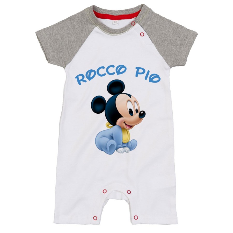 Pagliaccetto neonato personalizzato con nome baby topolino seduto Cartoon