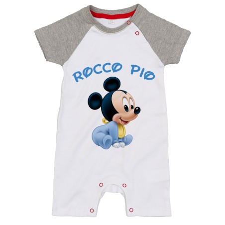 Pagliaccetto neonato personalizzato con nome baby topolino seduto Cartoon