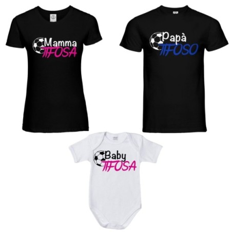 Tris t-shirt adulti e body neonato papà tifoso mamma...