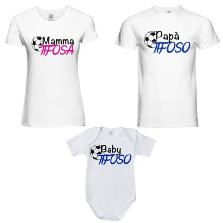 Tris t-shirt adulti e body neonato papà tifoso mamma tifosa baby tifosa Per la famiglia