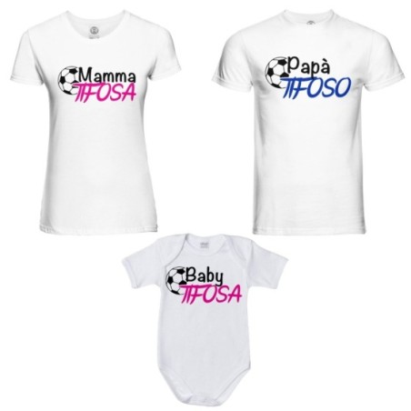 Tris t-shirt adulti e body neonato papà tifoso mamma tifosa baby tifosa Per la famiglia