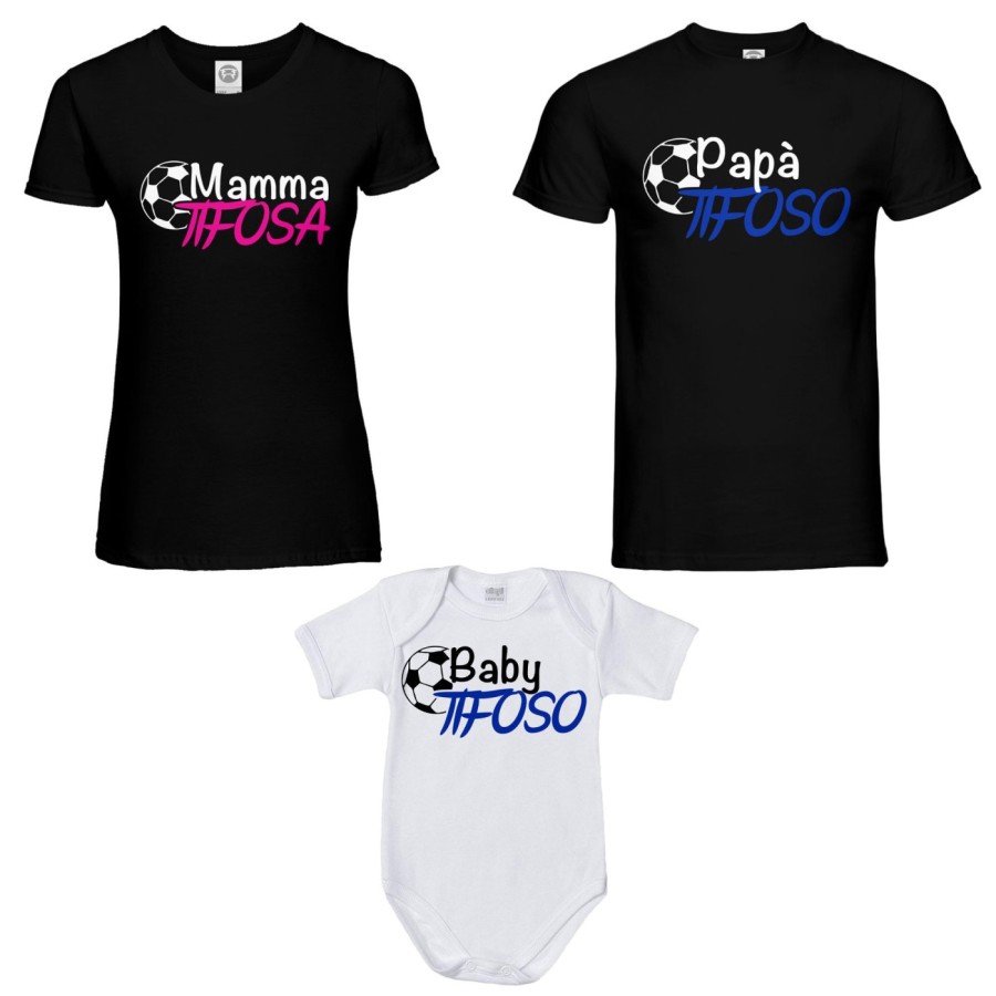 Tris t-shirt adulti e body neonato papà tifoso mamma tifosa baby tifosa Per la famiglia