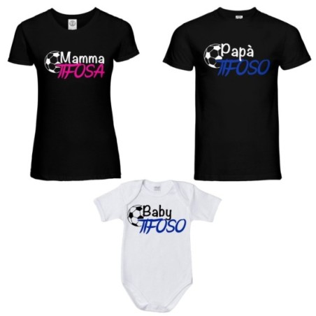 Tris t-shirt adulti e body neonato papà tifoso mamma tifosa baby tifosa Per la famiglia