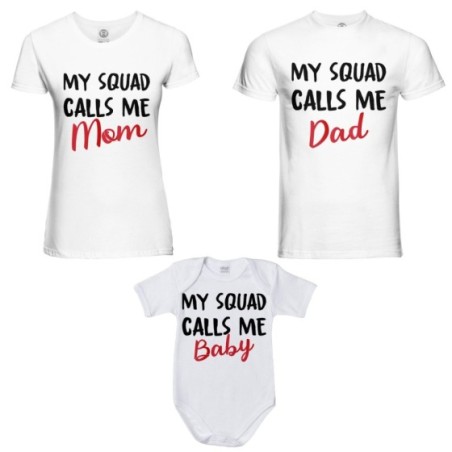 Tris t-shirt adulti e body neonato my squad calls me dad...