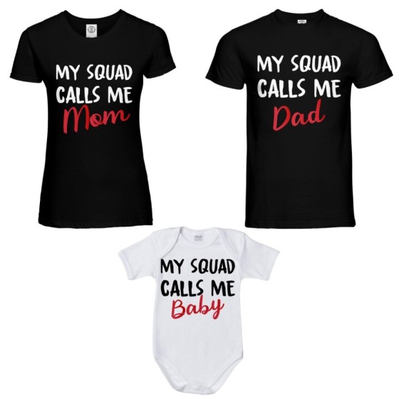Tris t-shirt adulti e body neonato my squad calls me dad calls me mom calls me baby Per la famiglia 2