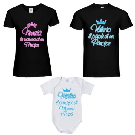 Tris t-shirt adulti body personalizzato con nomi papà...