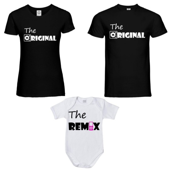 Tris t-shirt adulti e body neonato the original the remix music Per la famiglia