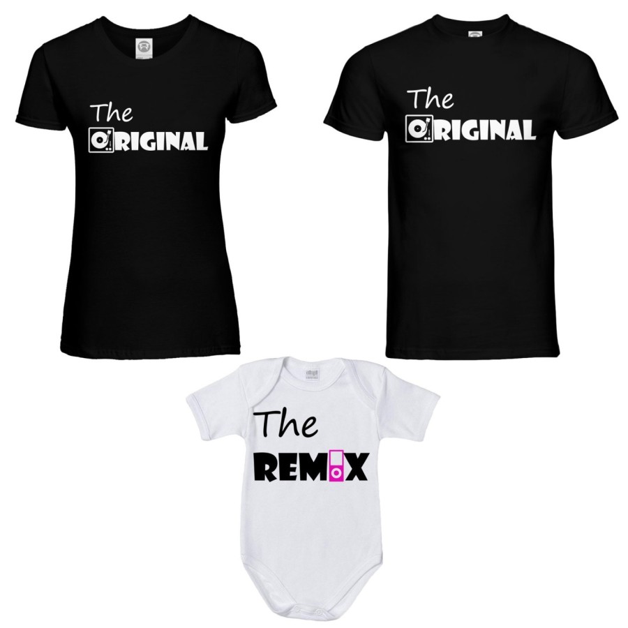 Tris t-shirt adulti e body neonato the original the remix music Per la famiglia