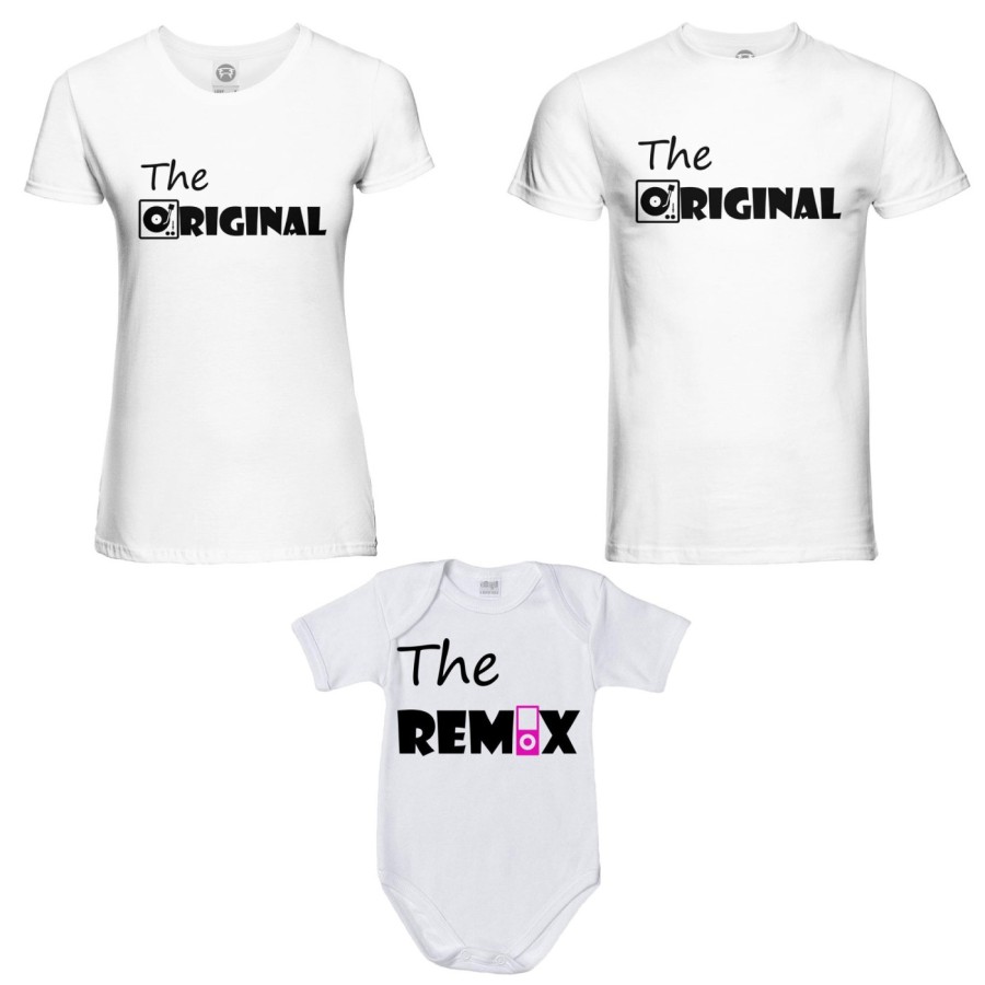 Tris t-shirt adulti e body neonato the original the remix music Per la famiglia