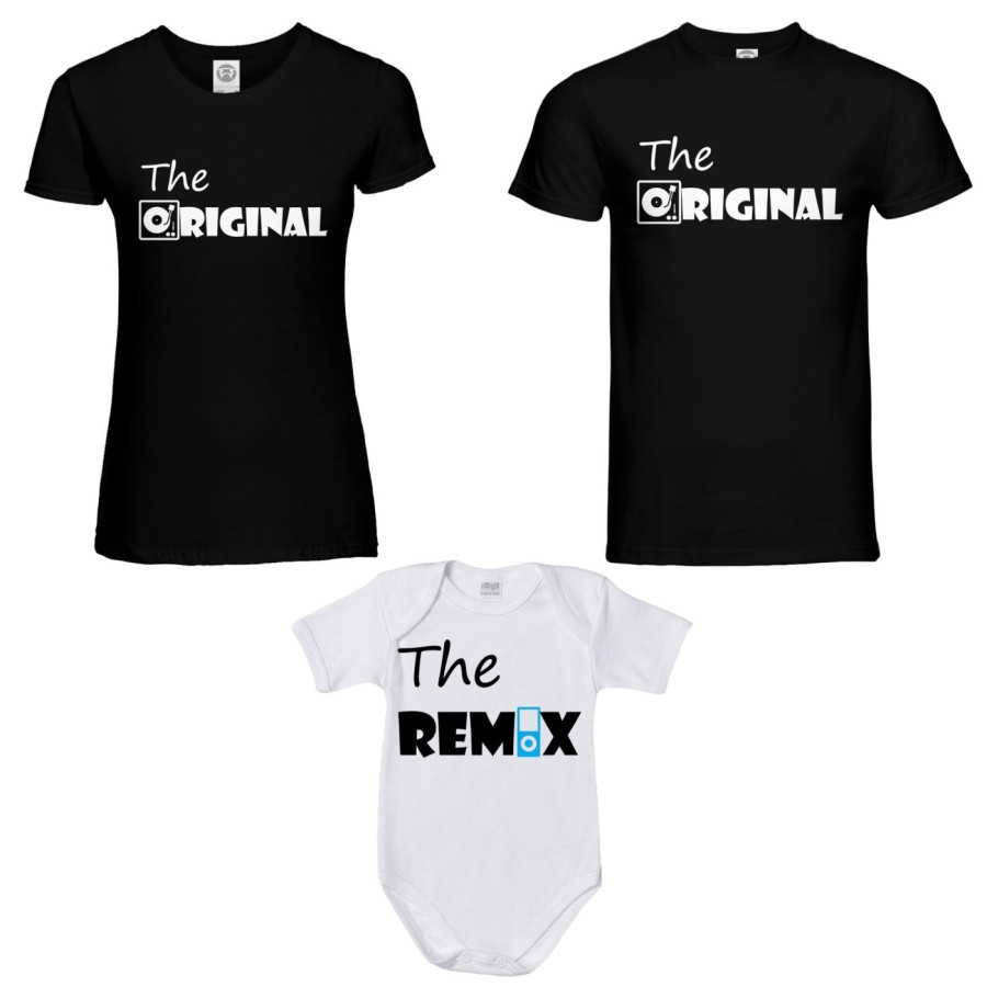 Tris t-shirt adulti e body neonato the original the remix music Per la famiglia