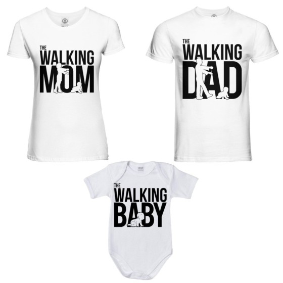 Tris t-shirt adulti e body neonato the walking dad  the walking mom the walking baby Per la famiglia