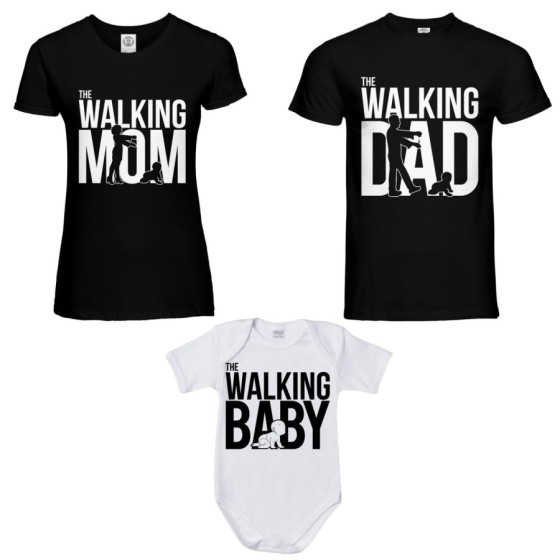 Tris t-shirt adulti e body neonato the walking dad  the walking mom the walking baby Per la famiglia 2