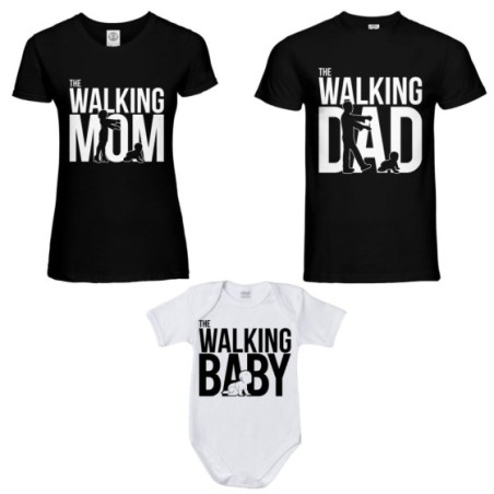 Tris t-shirt adulti e body neonato the walking dad  the walking mom the walking baby Per la famiglia
