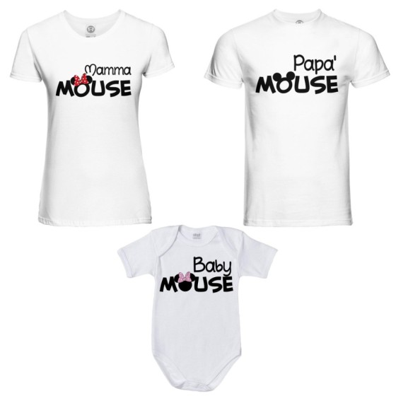 Tris t-shirt adulti e body neonato papà mouse mamma minnie mouse baby minnnie mouse Per la famiglia